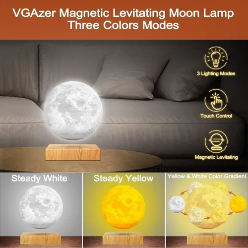 Vista 3 de Lámpara de luna levitante – Luz de luna flotante y giratoria girando en el aire – Lámpara de noche para oficina, hogar, decoración de habitación