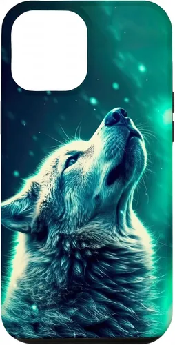 Vista 25 de Howling Wolf in Night Green Northern Lights Wolves Dog Lover Case for iPhone 16