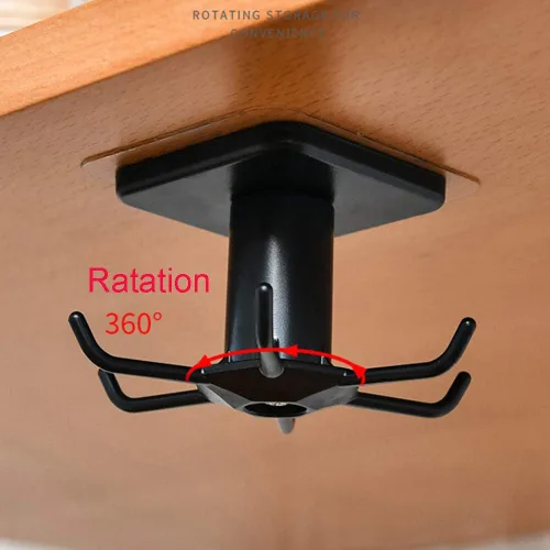 Vista 4 de BAIEUEJO 2 ganchos de 360 rotaciones para debajo del gabinete, ganchos de cocina adhesivos sin clavos para utensilios/herramientas/toalla/cuchillo