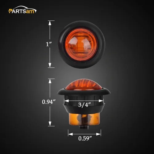 Vista 6 de Partsam 2 piezas de 3/4" Luz LED de marcador ámbar mini, luz de alerón de distancia, señal de giro, 3 cables, 12V