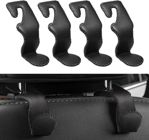 Vista 9 de Paquete de 4 ganchos superiores de cuero para reposacabezas de asiento de automóvil con capacidad de carga de 44 libras, colgadores organizador