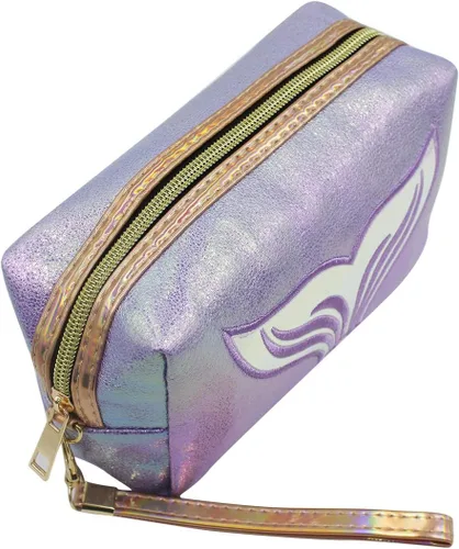 Vista 9 de Bolsa de cosméticos holográfica, organizador de artículos de tocador de viaje, bolsa de almacenamiento de sirena, estuche de, Azul