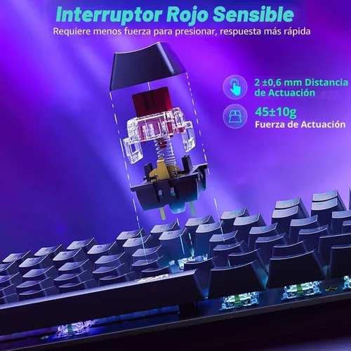Vista 3 de Redragon Teclado Mecánico para Juegos con Cable, 11 Modos Retroiluminados Programables, Interruptor Rojo Intercambiable en Caliente, Anti-Ghosting