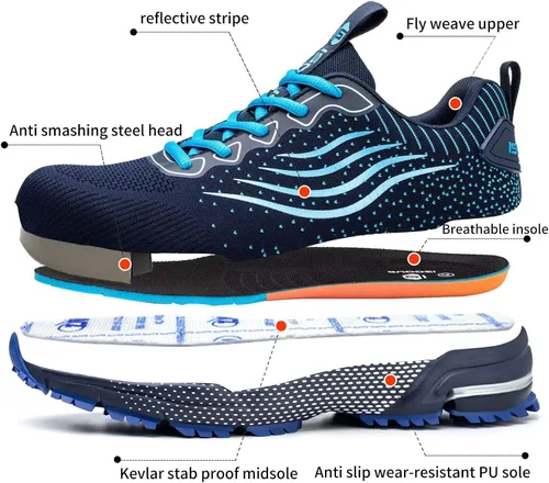 Vista 6 de Zapatos de punta de acero para hombres y mujeres, zapatos de seguridad ligeros, cómodos y acolchados, zapatos de trabajo indestructibles