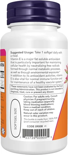 Vista 3 de NOW Suplementos, Vitamina E-1,000 UI Tocoferoles Mixtos, 50 Cápsulas Blandas