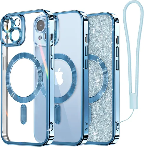Vista 80 de Meifigno - Funda diseñada para el iPhone 16 Pro de 6.3", [Tarjeta de purpurina y correa para la muñeca] [Compatible con MagSafe]