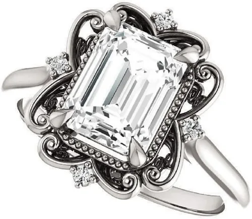 Vista 2 de JEWELERYN - Juego de anillos de compromiso de moissanita de 2 quilates de corte esmeralda VVS1, juego de anillos de boda y novia, juego de anillos