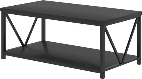Vista 9 de EXCEFUR Mesa de centro pequeña, mesas modernas para sala de estar con estante de almacenamiento, mesa central rectangular de madera rústica, mesa