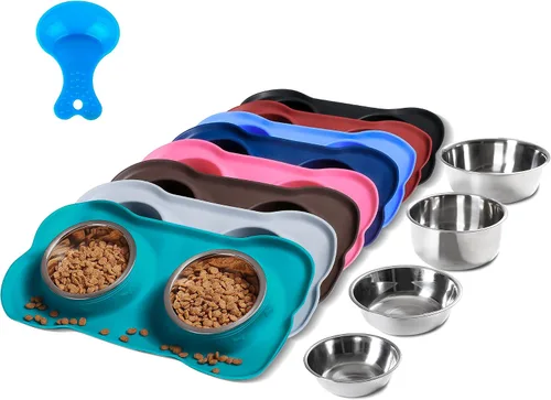 Vista 18 de Hubulk - Comedero doble de acero inoxidable con base de silicona antideslizante antiderrames y pala para alimento, para perros pequeños, medianos