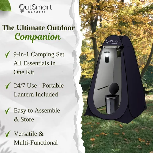 Vista 6 de Outsmart Gadgets Juego de inodoro portátil para exteriores para adultos con linterna nocturna de campamento, inodoro plegable XL, tienda de campaña