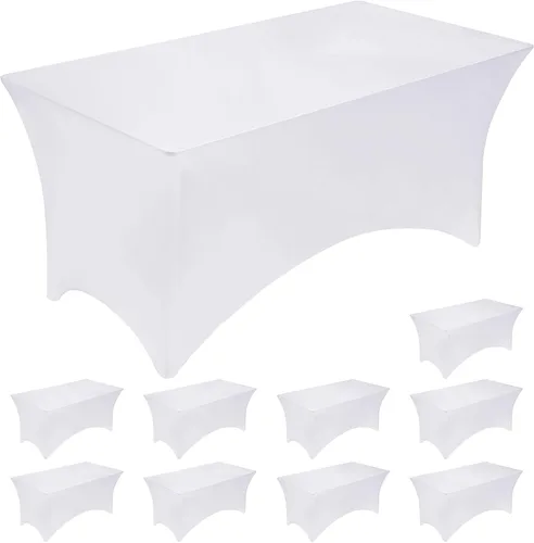 Vista 41 de Fixwal Paquete de 6 Manteles de Mesa Rectangulares, Cubierta de Mesa de 6 Pies, Mantel Blanco Rectangular Ajustado Elástico Rectangular, Cubierta