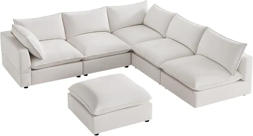 Vista 14 de Sofá modular seccional, sofá de nube de asiento profundo, cojines ultra cómodos, tapicería suave, funda extraíble, 4 plazas para sala de estar