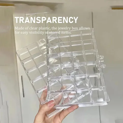 Vista 5 de CHADWICK Caja organizadora de joyas de acrílico con cajones de 5 capas y 120 rejillas, organizador transparente para aretes con tapa, caja