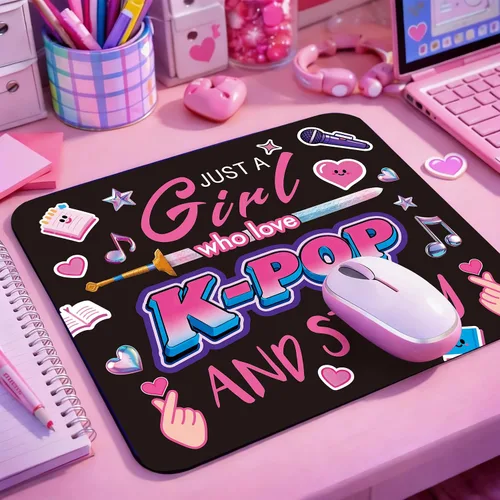 Vista 2 de Kpop - Alfombrilla de mouse de anime, alfombrilla de mouse pequeña personalizada para mujeres y fanáticos de Kpop, base de goma antideslizante