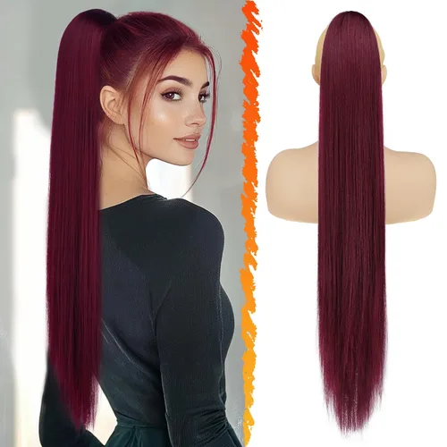 Vista 14 de Barsdar Extensión de cola de caballo marrón oscuro - Extensiones de cola de caballo cortas y rectas de 14 pulgadas con cordón para mujeres