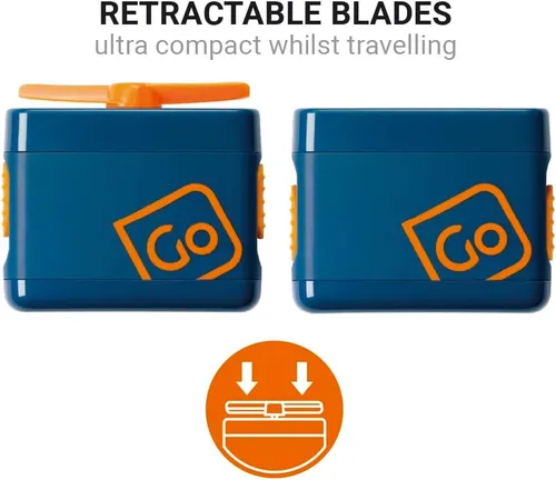 Vista 3 de Go Travel Ventilador de viaje de bolsillo, ventilador portátil con cuchillas retráctiles, discreto, mini ventilador alimentado por batería