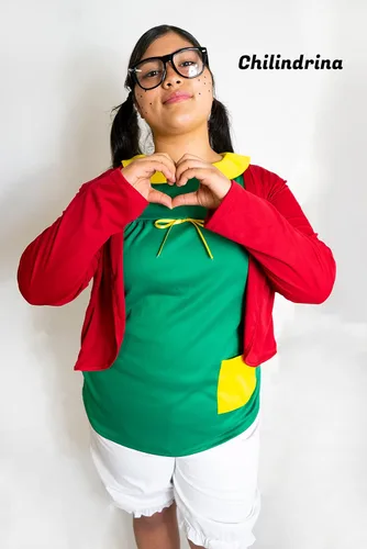 Vista 7 de Disfraz de Chilindrina para Halloween hecho a mano 1-2, rojo, blanco, verde, amarillo