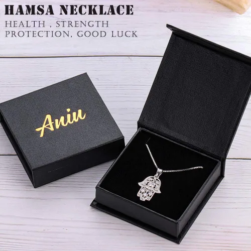 Vista 107 de Aniu Joyería de plata de ley 925 Hamsa de Fátima para mujer con circonita cúbica, viene con caja de regalo negra