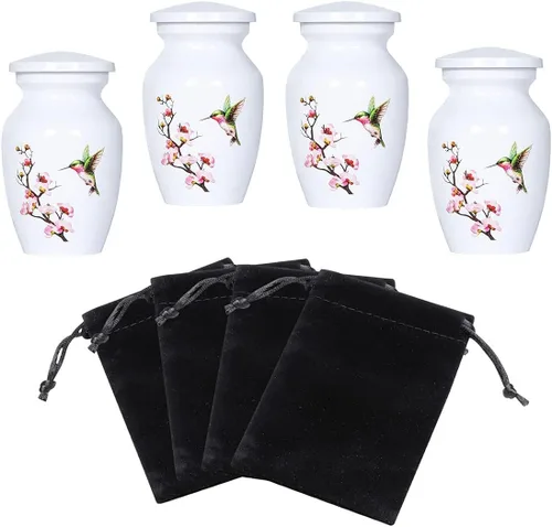 Vista 8 de Urna de cremación de colibrí para cenizas adultas, urna funeraria blanca, urna decorativa grande con bolsa de terciopelo, capacidad de hasta 200