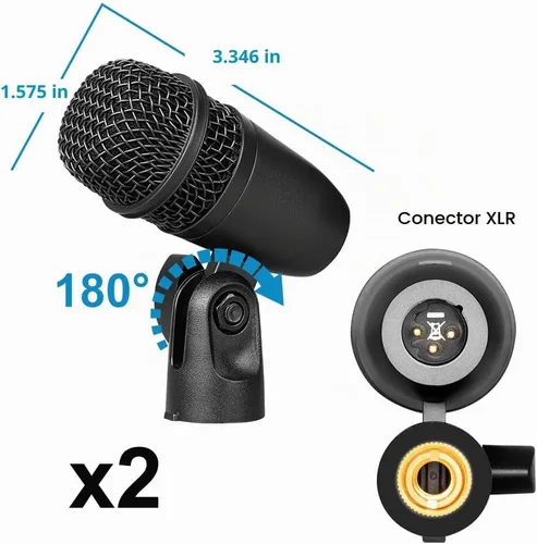 Vista 5 de Depusheng Kit de micrófono dinámico con cable de 5 piezas (completamente metálico) para bombo, tom/redoblante y platillos - Micrófono para tambores