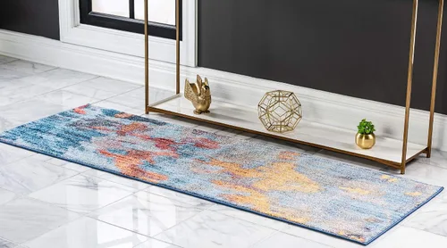 Vista 3 de Unique Loom Downtown Collection Abstract, tonos pastel, alfombra ecléctica de área, 2' 2" x 6' 0", Multi/Azul claro