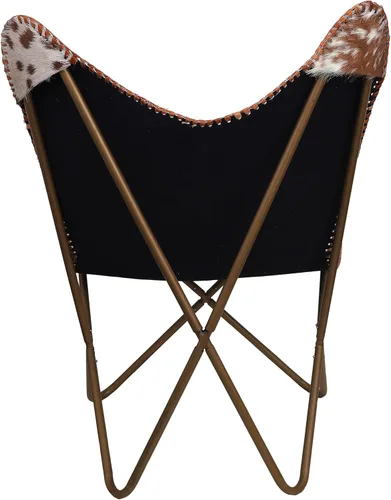 Vista 6 de cuero Silla de mariposa de cuero hecha a mano para sala de estar, silla de cuero cosido a mano mariposa (blanco bronceado)