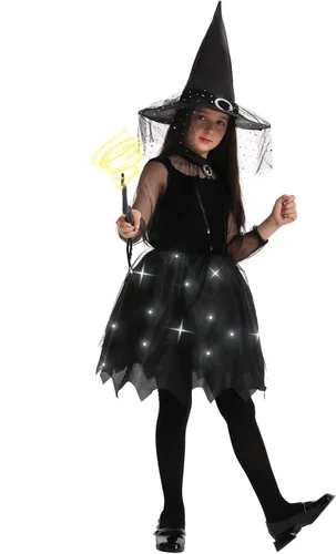 Vista 5 de Oumbivil Disfraz de bruja para niños, disfraz de Halloween para niñas, disfraz gótico de hechicera