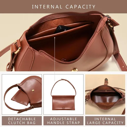 Vista 4 de Bolso Hobo de cuero vegano vintage para mujer, bolso de hombro lunar, bolso cruzado debajo del brazo clásico para mujer