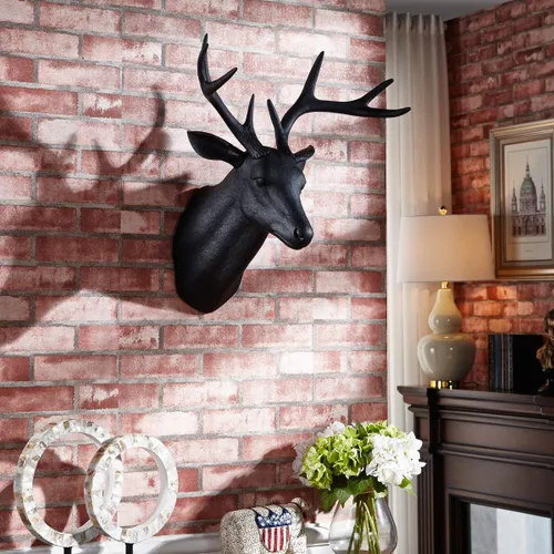 Vista 4 de Notakia Wall Charmers Cabeza de Ciervo Falsa Grande Negra Taxidermia Falsa Cabeza de Animal Decoración de Pared - Decoración de Granja Hecha a Mano