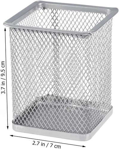 Vista 8 de NUOLUX 2pcs Metal Mesh Square Pencil Holder Pen Pot Desk Tidy Organizer (Plata)