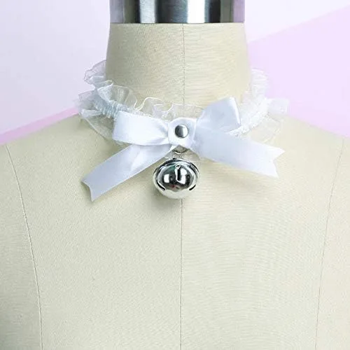 Vista 5 de Pingyongchang - Gargantilla de encaje ajustable con campana, estilo gótico, collar para mujeres y niñas, extraíble para cosplay