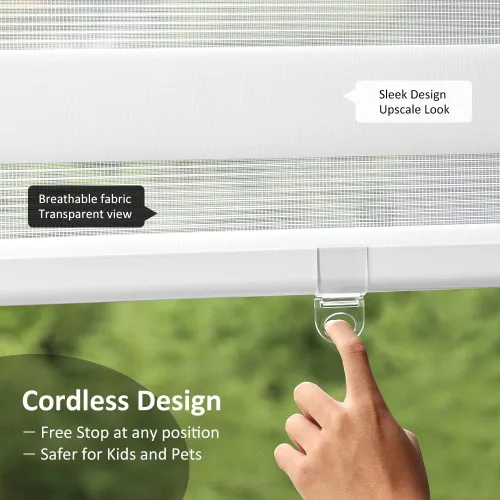 Vista 3 de LUCKUP Persianas enrollables sin cordones de cebra para ventana - Persianas transparentes de doble capa con control de luz con cenefa, privacidad