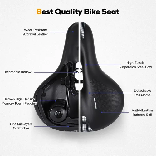 Vista 3 de IPOW Asiento de bicicleta cómodo para mujeres u hombres, repuesto de silla de bicicleta acolchado suave de espuma viscoelástica de alta densidad