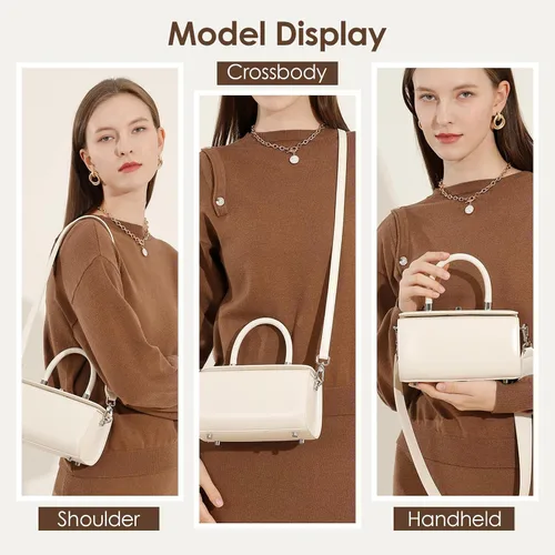 Vista 5 de Bolso de hombro de cuero para mujer, bolso de mano estructurado inspirado en el diseñador, bolso de mano de cuero genuino con correas ajustables