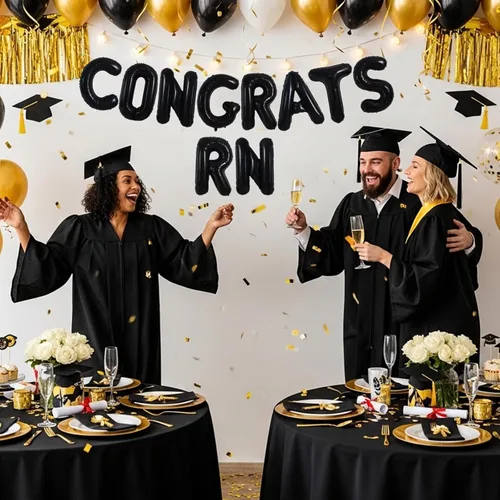 Vista 6 de TONIFUL Decoraciones de graduación de enfermeras 2026, globos negros de felicitaciones RN 2026 de 16 pulgadas RN 2026, pancarta de clase de 2026