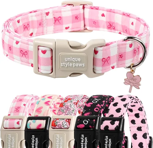 Vista 12 de Collar de perro de Navidad de Unique Style Paws con hebilla de plástico y colgante, a cuadros rojo y negro, collares de algodón para cachorros