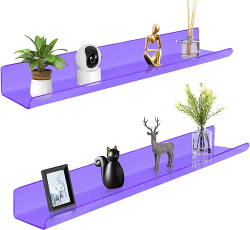 Vista 8 de ROYALITA Pequeños estantes acrílicos montados en la pared Juego de 2 12 pulgadas Estantes de exhibición de plantas para colgar en la pared