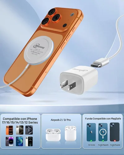 Vista 3 de Paquete de 2 cargadores inalámbricos magnéticos, almohadilla de carga rápida de 15 W con adaptador de enchufe PD de 20 W, cable USB C de 5 pies