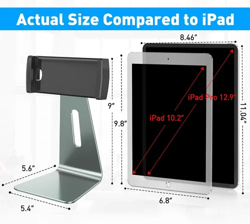 Vista 3 de AboveTEK Elegante soporte para tableta, soporte de aluminio para tabletas de 7 a 13 pulgadas, quiosco de escritorio compatible con iPad Pro Air Gris