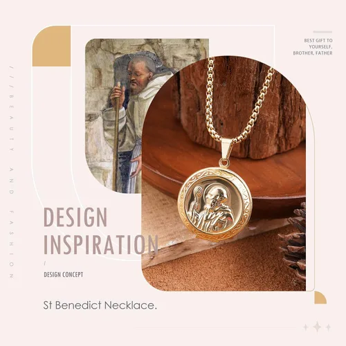 Vista 6 de COOLUCK Collar de medalla de San Benito colgante de medallón de fotos de acero inoxidable con dije de medalla de San Benito vintage regalo religioso