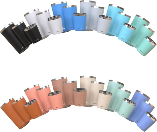 Vista 9 de CUPKIN - Taza apilable de acero inoxidable para niños, taza para batidos, tazas aisladas con recubrimiento en polvo, tapa libre de BPA y pajilla