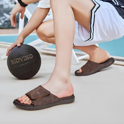 Vista 5 de KuaiLu Sandalias deportivas para hombre con cojín suave y soporte de arco para fascitis plantar, puntera abierta, ajustables, para interiores