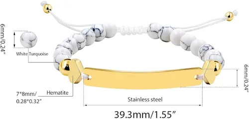 Vista 6 de Pulsera personalizada de identidad con nombre de 0236in pulsera trenzada de piedra turquesa blanca para hombres mujeres mejores amigos cumpleaños