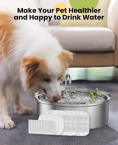 Vista 6 de ONEISALL Fuente de agua para perros grandes, de 7 litros/230 onzas/1.8 galones, fuente de acero inoxidable súper silenciosa con triple filtración