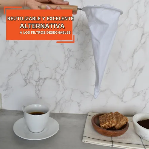 Vista 4 de Imusa USA J100-4-50 Colador de tela de café con mango de madera, blanco, 1 unidad (paquete de 1)