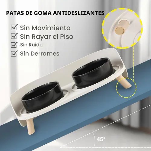 Vista 2 de Juego de Cuencos Elevados de Cerámica para Gatos - Platos Dobles Elevados para Alimentos y Agua - Soporte Antideslizante y Resistente a Salpicaduras