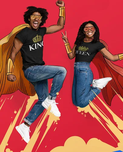 Vista 3 de Rey y Reina - Juego de camisetas de pareja para él y ella