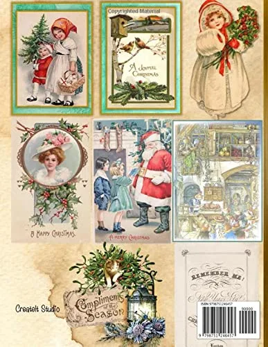 Vista 2 de Vintage Christmas Ephemera Collection with Pastel Theme 18 Sheets and Over 120 Pieces for Cut Out and Collage Projects, DIY Cards, Scrapbooking
