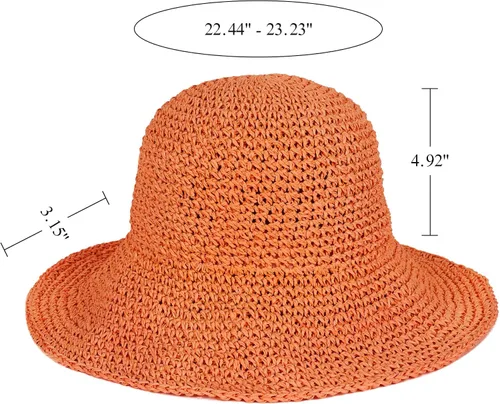 Vista 6 de Sombrero de paja para mujer, plegable, plegable, de ala ancha, para verano, playa, sombrero de ganchillo