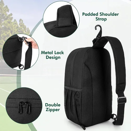 Vista 4 de GOBUROS Bolsa de pickleball para 2 paletas, mochila cruzada de pickleball con múltiples bolsillos y gancho para valla colgante para hombres y mujeres